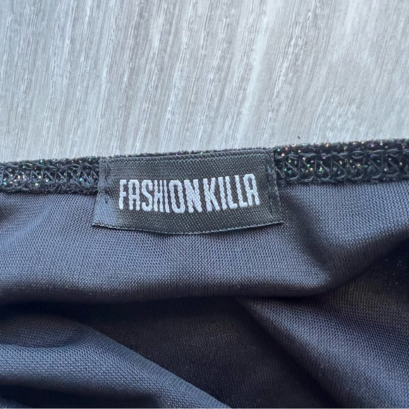 FASHIONKILLA Square Neck Crop Top & Flare Pant Two Piece in Black w/ Glitter - Picture 11 of 16